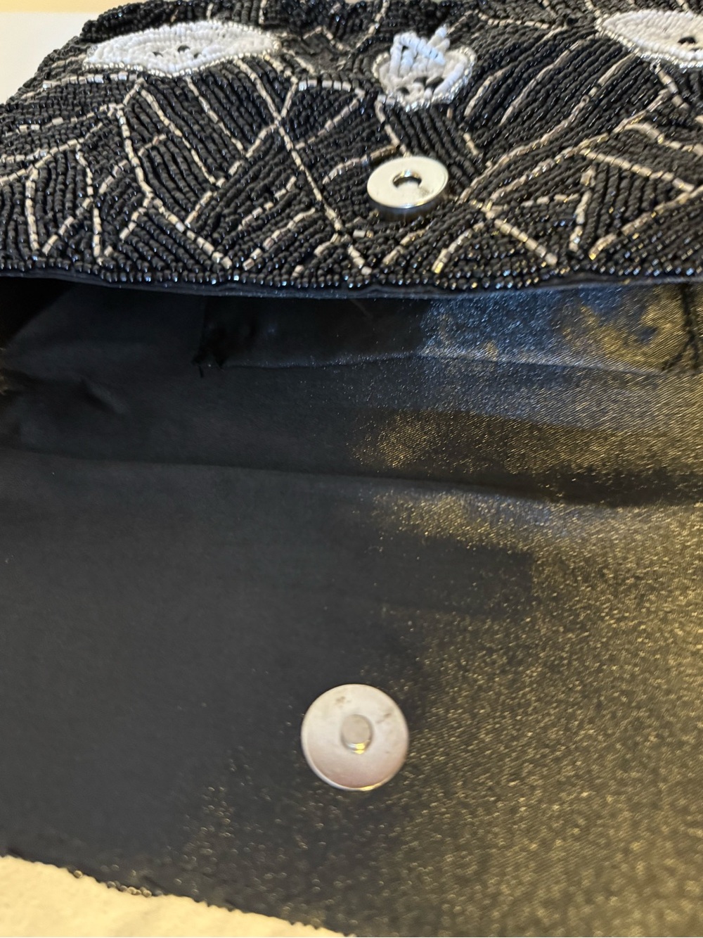 Viral TJMAX Black Beaded Shoulder Bag with White Ghost Motif, Halloween fall NWT - Picture 11 of 12